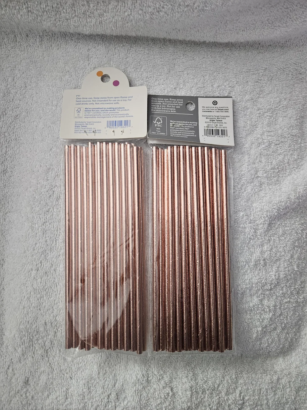 2 PACK Spritz Rose Gold Metallic Foil Paper Straws 40ct Birthday Party